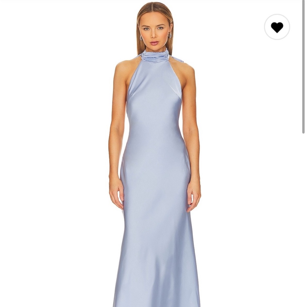 MISHA COLLECTION Light Periwinkle Backless Halter Satin Gown